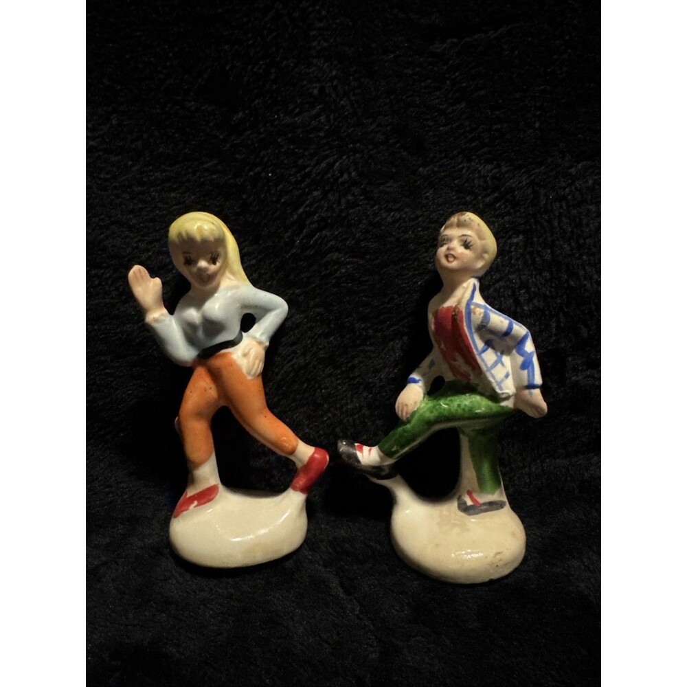 Teeny Bopper Dance Couple Figurine Pair Ucagco 1950s Vintage Japan Sock Hop